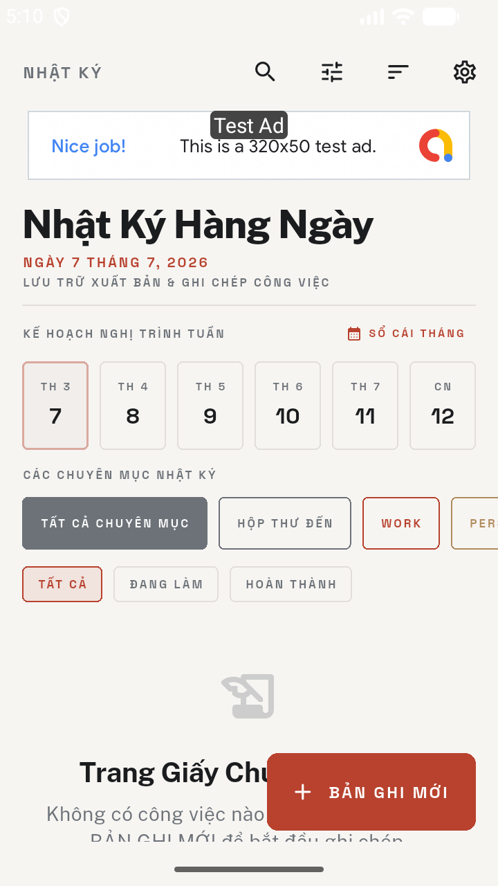 Nhật Ký App Giao Diện Chính